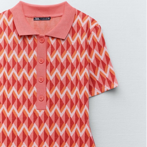 RARE! NWT Zara Jacquard Printed Mod Button-Up Knit Collared Polo Dress (S/XS) - Picture 7 of 8